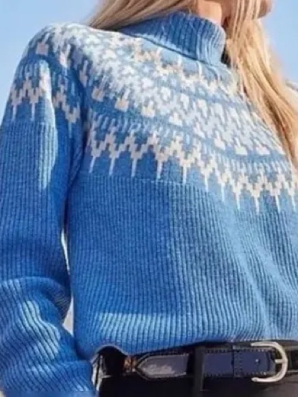 J. Crew Blue and White Fair Isle Turtleneck Sweater